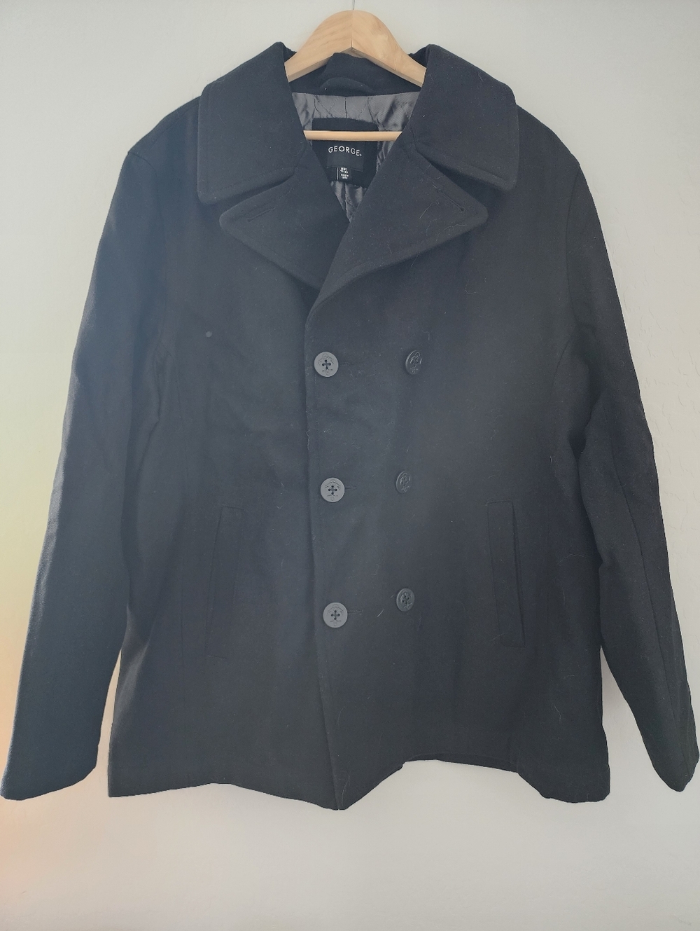 Mens George Wool Peacoat, XL